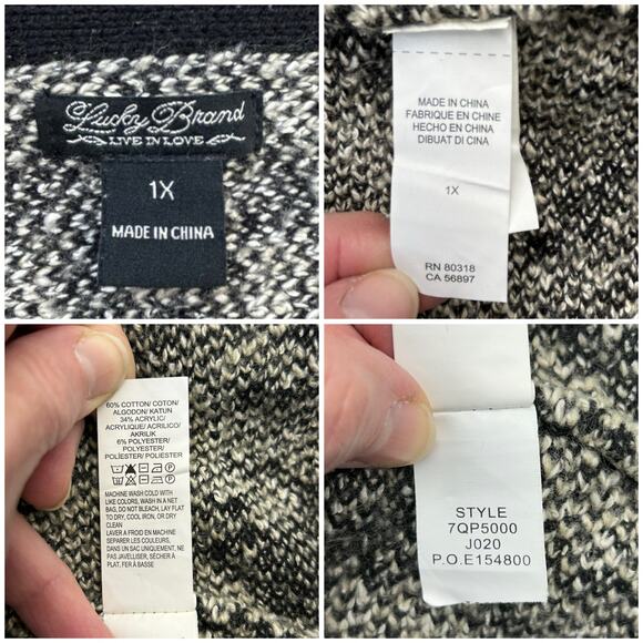 Lucky Brand Live in Love Cardigan Wmns 1X Black Cream Open Sweater Pockets Boho - Picture 2 of 12